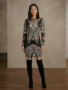 Bisou Bisou Size 4 Casual Dress black red white geometric print